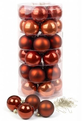 Inge Glas Weihnachtskugeln mit Haken | Schöne Christbaumkugeln aus Glas | Set 30 Kugeln und 40 Aufhänger | Christbaumschmuck Weihnachtsbaumkugeln (Warm Terracotta)
