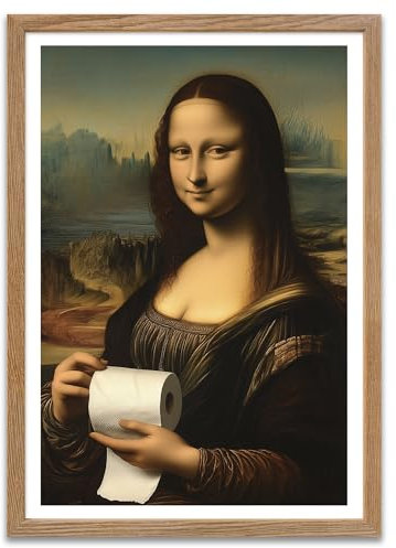 ARTFAVES® Poster - Mona Lisa Klopapier | Wanddeko Wandbild Kunst Modern Witzig | mit Rahmen Eiche | 30 x 40 cm
