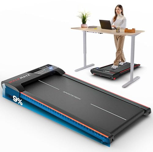 Sportstech Walking Pad bis 6 km/h – manuelle Steigung bis 9%, Fernbedienung & App Steuerung, LCD Display, Schrittzähler, leicht & kompakt, Transportrollen, WalkMate bis 120kg