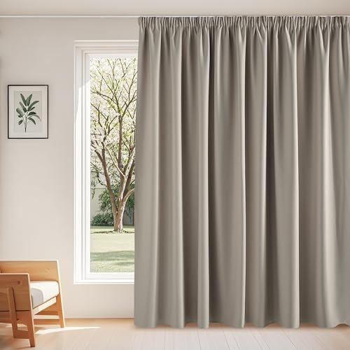 PONY DANCE Übergardinen Wohnzimmer Vorhang Blickdicht Schiene 1er Set H 245 x B 300 cm Sandfarben, Thermo Gardinen gegen Hitze Verdunklungsgardine mit Kräuselband Bedroom Curtains