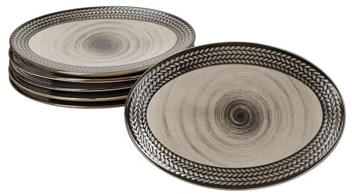 MÄSER Prospero 6er Set Platte oval I (LxB) 24,4cmx16,8cm I braune Porzellan-Platte mit Relief für 6 Personen I Kleiner Teller für Sushi, Antipasti, Tapas & Co. I Vorspeisenplatte, Platzteller