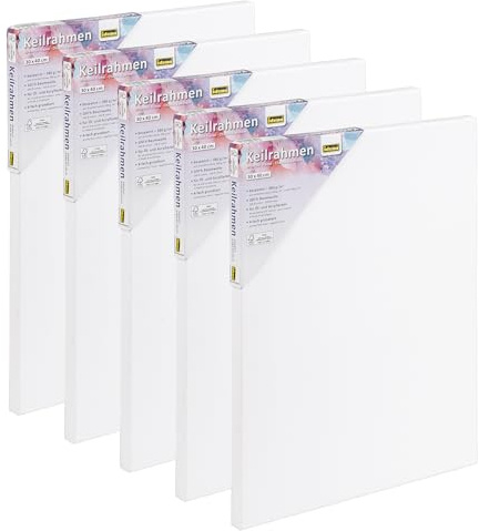 Idena Keilrahmen mit Leinwand, 30 x 40 cm, 5 Stück | aus 100 % Baumwolle, 380 g/m², für Öl- und Acrylfarben, Weiß, 90953