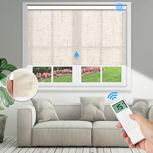 Tokblind Motorized Light Filtering Roller Shades with Remote Control, Smart Blinds for Windows Compatible with Alexa Google via Hub, Rechargeable Electric Window Shade Customized Size(Texture Beige)