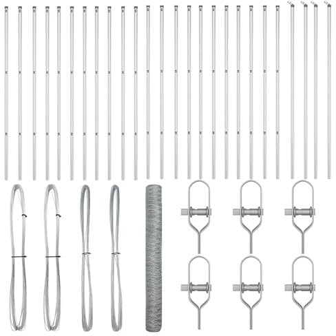 vidaXL Hexagon-Zaun 1x50 m Verzinkter Stahl, Zaunpfosten 13 Stück Ø32 mm 150 cm Verzinkter Stahl