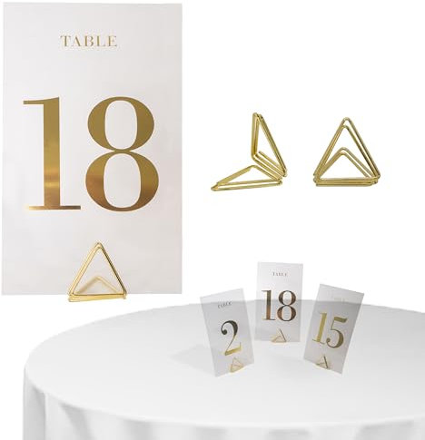 Decoraparty 20 Tischkarten + Basis, transparente Tischmarkierungen mit eleganten goldenen Zahlen, nummeriert, Halter von 1 bis 20 für Tisch Zeremonie Hochzeit Jahrestag Events, 7 x 12 cm