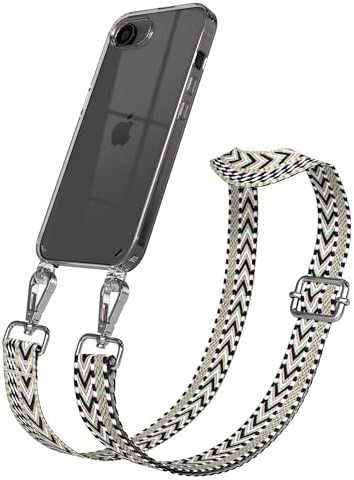 EAZY CASE Handykette - Verstellbares Taschenband kompatibel mit iPhone 16e, Schulterriemen, Handykordel mit Silikon Hülle, Umhängetasche, Grün Schwarz Silber