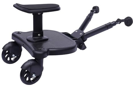 DOPBENT Buggy Board avec siège, marchepied pour poussette universelle, pour enfants de 3 à 7 ans, charge maximale de 25 kg, noir