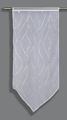 Sehlbach Spitzpanneaux Voile mit Foilprint, Weiß, 60 x 120 cm Bistrogardine, Elegante Fensterdekoration, Lichtdurchlässiger Stoff, Einfache Montage, Öko-Tex Zertifiziert