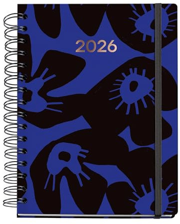 Miquelrius - Wochenansicht 2026 Agenda, Größe 160 x 218 mm, Wochenplanung, Doppelspirale, Einband aus laminiertem Karton, 100 g/m² Papier, 6 Sprachen, Sticker, Marguerita Collection, Bloom