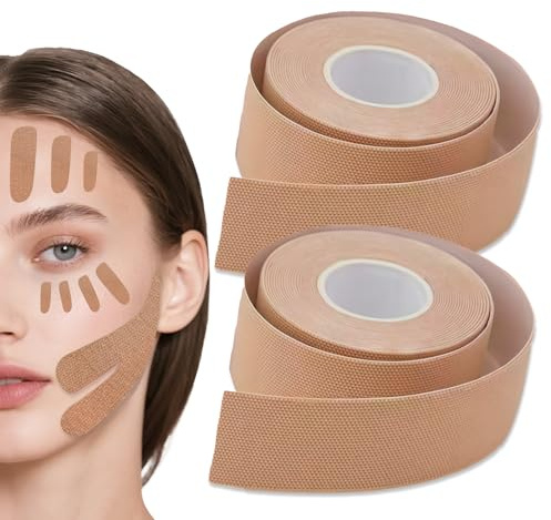 2 Rolls Face Lifting Tape, Multifunktional Face Tape, Gesichtstape Gegen Falten, zur Gesichtskonturierung, Straffung der Gesichtshaut von Frauen, für Stirn, Augen und Mundpartie, 2.5CM*5M