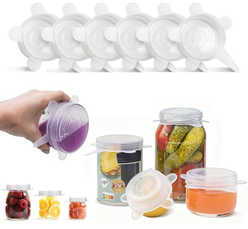 THQAE 6 Pcs Coperchi in Silicone, Coperchi in Silicones Estensibili, 6.5cm Coperchi per la Conservazione Degli Alimenti, Coperchis in Silicone Estensibili per Vasetti, Ciotole, Coppette, Vasetti