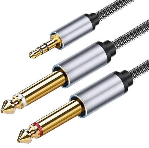 xruc 3.5mm to Dual 6.35mm Stereo Audio Cable 2M, 3.5mm to Dual 6.35mm Y-Splitter Cables with Gold-Plated Plugs, TRS to TS Aux Cable for Mixers Audio Recorder CD Players Speakers Guitar Amplifier