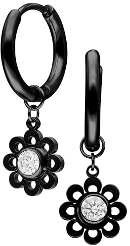 Wildcat Ohrringe - Mini Crystal Flower Hoops Pair - Schwarz - Chirurgenstahl 316L - wasserfest, langlebig, hautverträglich