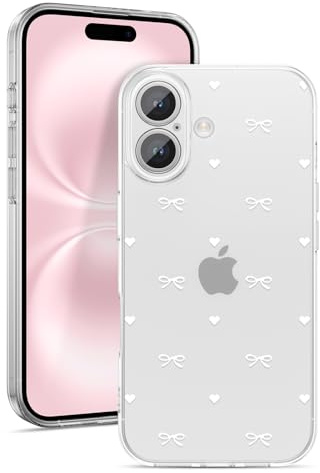 ZTOFERA Clear Case with Bows Pattern for iPhone 17, White | 6.3-Inch, Cute Love Heart & Bowknot Design, Soft Flexible TPU, Shockproof Protective Cover, for Women Girls