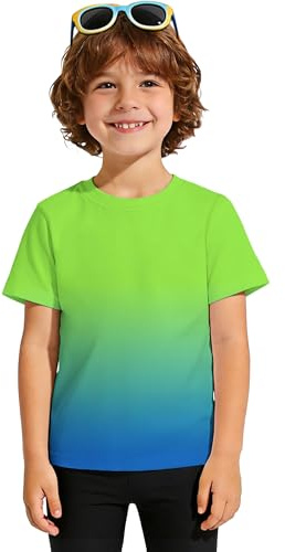 ANGEL CITIZ Maillot de Bain Enfant Anti UV UPF 50+ T-Shirt de Bain Garçon Fille Manches Courtes Rashguard Protection Solaire Séchage Rapide Plage Natation 125-155 Dégradé Vert Foncé 10 Ans
