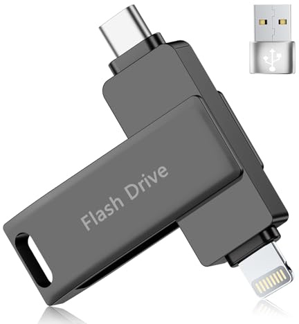 [Ohne App] USB Stick 512GB für iPhone MFi-zertifizierter, Lncnnk 3 in 1 Flash-Laufwerk, Lightning USB 3.0 Speicherstick Fotostick, USB C Stick für iPhone/iPad/OTG Android Handy/Mac/PC,Schwarz