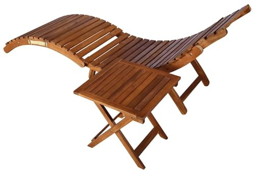 ATOMSTACK MAKER HOMELEN Sonnenliege mit Tisch & Auflage aus massivem Akazienholz – klappbar, ergonomisch, 110 kg Traglast, rot – für Garten, Terrasse, Balkon & Pool