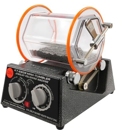 Mini Tumbler Jewelry Polishing Machine Black and Orange Rock Tumbler Machine 60W, 500-3000RPM, 5-Speed Control Rotary Surface Polisher with Timer