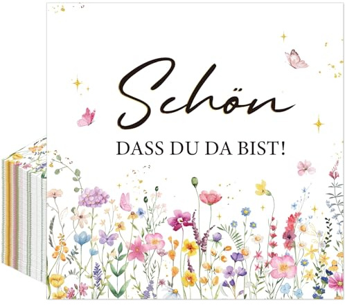 Yomover Servietten Schön Dass Du Da Bist, 50 Stück Blumen Servietten Hochzeit Geburtstag Taufe Mädchen Tischdeko, Papierservietten Mit Blumen Motiv Für Tischdekoration