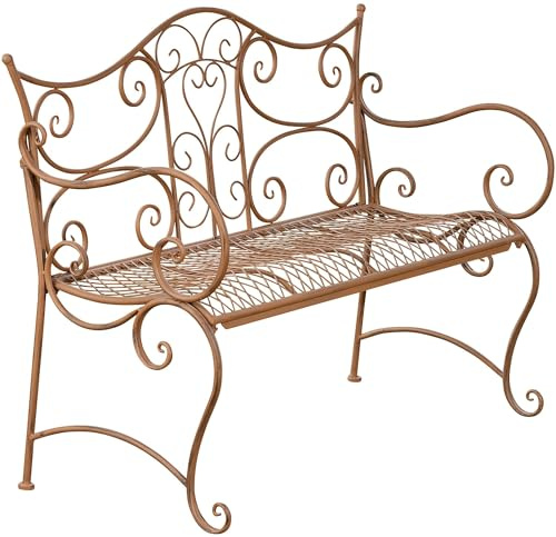 DELUKE Gartenbank TODOR Metall Braun 113x47x89 cm | Metallbank Garten 2 Seitzer Bank Terrasse Vintage Antik Gartenbank