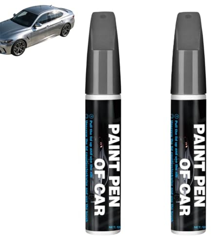 Tusche Geheimnis 2er Pack Silberner Lackstift für Autokratzer, wasserdichter Autolack Ausbesserungsstift mit Pinselkopf und Spitze zur Optische Ausbesserung,Kratzerentferner Stift Silber für Autos