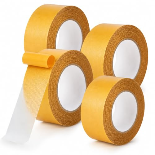 Crownflux 4Rolls Heavy Duty Double Sided Fabric Tape, 0.8in x 16.4ft | Super Sticky Mounting Tape, Cuttable and Residue-free, Clear Double Sided Fabric Tape for Clothes, Fashion, Carpets, Curtains