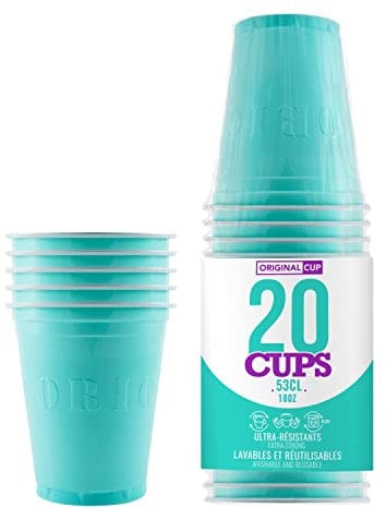 Pack de x20 Original Turquoise Cups Officiels | Gobelets Américains 53cl Turquoises | Beer Pong Qualité Premium | Gobelets Plastique Réutilisables | Lavables Main ou Lave-Vaisselle | OriginalCup®