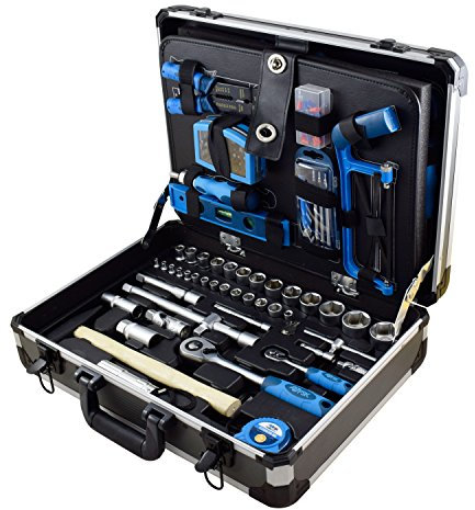 Ferrestock FSKJH176 Maletín de aluminio reforzado con 176 herramientas fabricadas al cromo-vanadio, bloqueo de apertura y asa de transporte