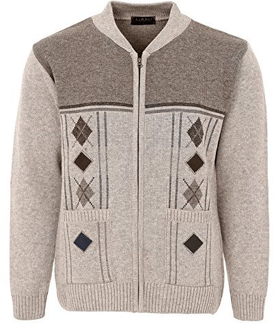 Maan Store Men Knitted Cardigan Zip Front Chunky Cable Knit with Front Pockets, Medium, Beige Mix