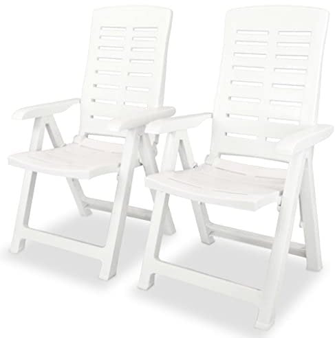 vidaXL 2X Gartenstuhl Verstellbar Witterungsbeständig Hochlehner Liegestuhl Klappstuhl Klappstühle Gartenstühle Stuhl Stühle Kunststoff Weiß