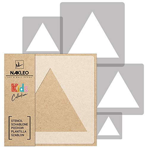 NAKLEO Schablonen Malen für Kinderzimmer, 5 Stück Set 9x9 bis 34x34cm Geometrisch Dreieck Figur, Wiederverwendbare Kunststoff Malvorlage Raumdekoration, Basteln DIY Wand Möbel Papier Stoff