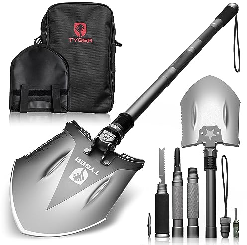 Tyger Auto Folding Shovel TG-SV8U3217 Military Heavy Duty Survival Shovel 16-in-1 Multitool Compact Camp Shovel with Bag for Camping, Hiking, Off-Roading, Outdoor, Tactical, Emergency