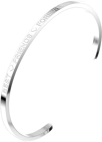 THIORA BFF Armreif Damen | Premium Edelstahl Armband | Beste Freundin Geschenk | Flexible Größe | Geschenk für Frauen (Best Friends Forever - Silber)