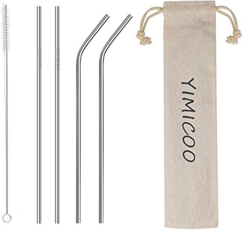 YIMICOO 4PCS Reusable Metal Straws,8.5 Stainless Steel Straws with Case -Cleaning Brush for 20/30 Oz for Tumblers (Silver)