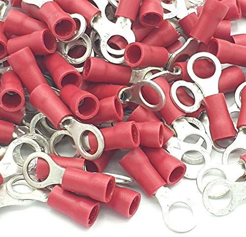 100pcs Red Insulated Crimp Ring Terminals 5.3mm Stud Size Connectors