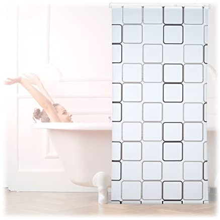 Relaxdays, Semitrasparente Tenda a Rullo Square, Impermeabile, Vasca & Doccia, Montaggio a Soffitto, 100x240 cm, Acciaio, 240 x 100 x 5 cm