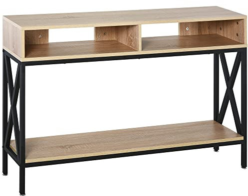 HOMCOM Table Console Table d'Entrée Industriel Multi-rangements 120 x 23,5 x 75 cm Bois Chêne