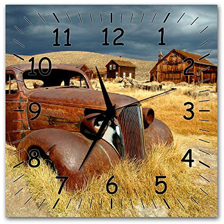 Bilder-Manufaktur BM Funk Quarz Wanduhr Funkwanduhr Funkwanduhren Funkuhr Funkuhren kein Ticken lautlos geräuschlos leise modern ohne Tickgeräusche groÃŸ XXL Wohnzimmer Küche Oldtimer Auto 9504-1a SZ