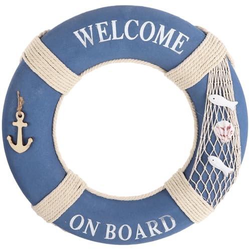 Rettungsring Deko Vintage Nautische Willkommen Schild Schaumstoff Welcome on Board Reifen für Weihnachten Neujahr Party Türdeko Fensterdeko Wanddeko 50cm Blau