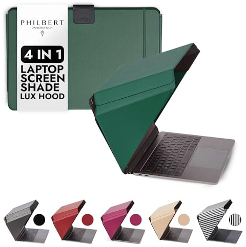 4 in 1 Laptop Screen Shade Lux Hood : Sonnenschutz | Datenschutz | Hitzeschutz | Kontrastverstärkung. 15”/16” Universal. Selbststehend, mit Gesäßtasche. Patent D790551 - Grün