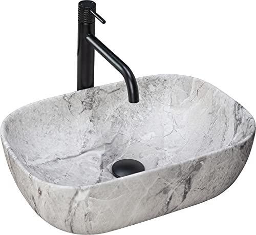 Rea Lavabo à poser, en céramique, rectangulaire, pierre marbrée, 33 x 46 cm, gris