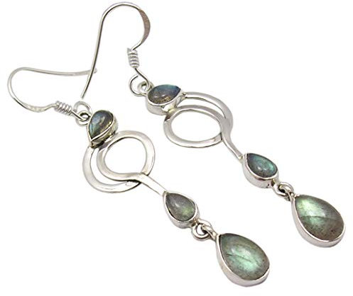 SilverStarJewel 925 Labradorit-Ohrringe aus massivem Silber 6,1 cm Damen-Verlobung