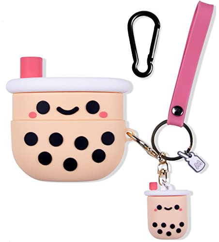 Beats Studio Buds Case, 3D Cute Cartoon Kawaii Character Soft Silicone Case Cover for Beats Wireless Earbuds Anime Skin with Keychain Accessories for Girls Women Kids (Boba Milk Tea)