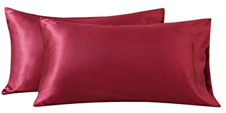Lanqinglv Satin Kissenbezug 40x80cm Weinrot Rot Doppelpack hochwertige Kissenhülle Seide Glatt Kopfkissenbezug 2 Stück Kissenbezug Set für Haar - und Hautpflege