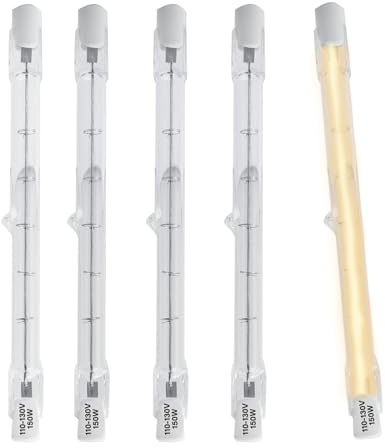 KIMROO 5 Pack 150W Halogen Light Bulbs 4.65 Inch(118mm) J Type T3 R7S Base Double Ended Filament Flood Lights Quartz Tube Lamps 120V