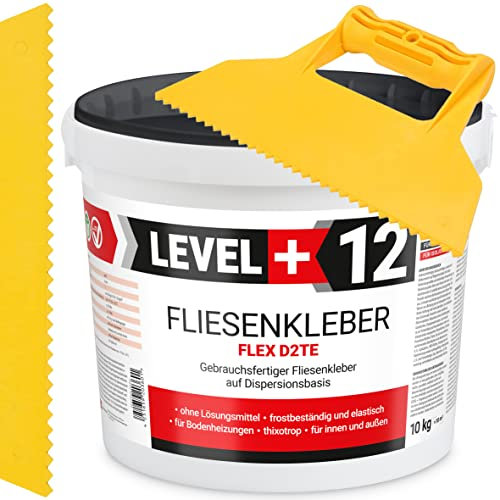Fertig Fliesenkleber 10 kg Fertig + Kunstoffspachtel Dreieck-Zahnung Steinkleber Flexmörtel Weiß Dispersions-Kleber SET RM12 KT