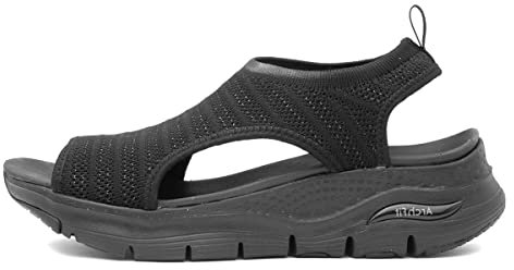 Skechers Damen Arch FIT Darling Days Sandals, Schwarzer Mylar-Strick, 41 EU