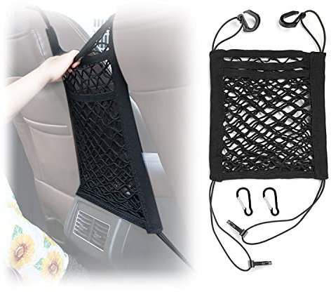 1 Stück 3-lagiges Autositz-Aufbewahrungsnetz, mit 2 Stück schwarzem Karabiner, Autorücksitz schwarz elastische Netztasche Aufbewahrungstasche, Hundeisolationsnetz, Kinderschutzzaun, 30 * 28 cm.