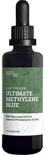 Earth Harmony Methylene Blue Pharmaceutical Grade 99.99% with Dropper, with Liquid Gold for Enhanced Photodynamic Activity & Increased Absorption, Methylene Blue USP Grade, No Formaldehyde (2 Oz)