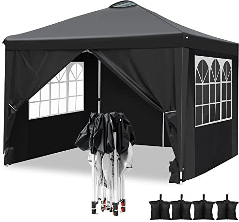 Pavillon Wasserdicht Faltpavillon 3x3 Pavillon Faltbar Zelt Gartenpavillon mit 4 Seitenteilen und 4 Sandsäcke